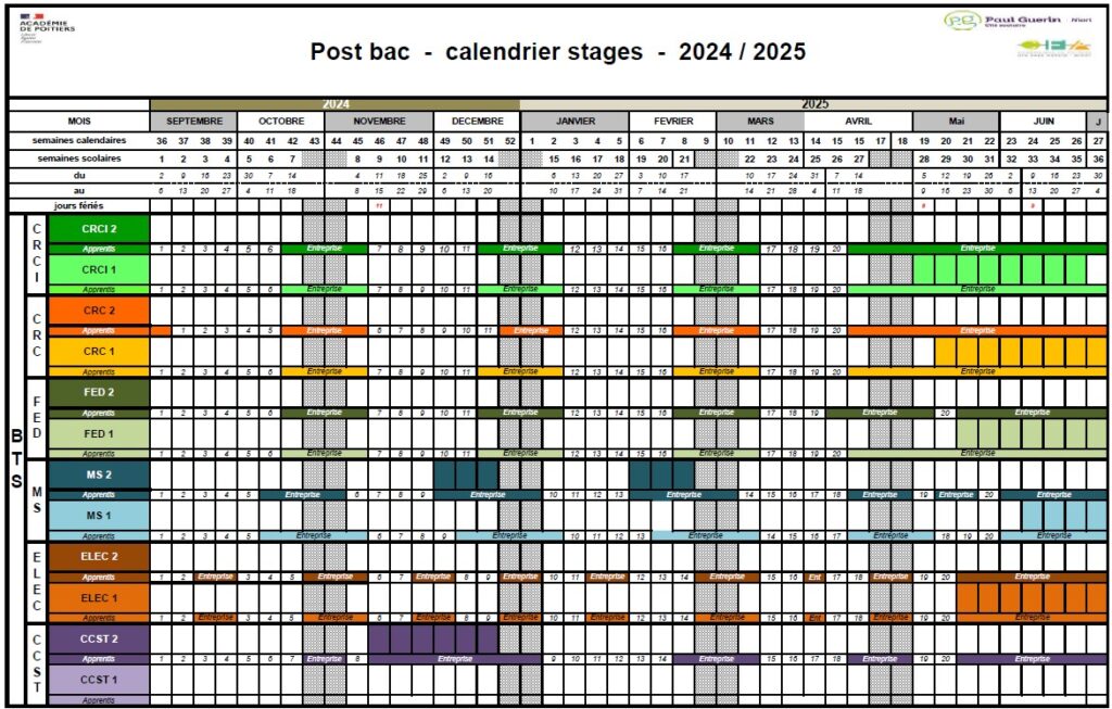 calendrier stages BTS 2024 2025